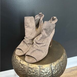 Brash Taupe Peep-Toe Heeled Boots